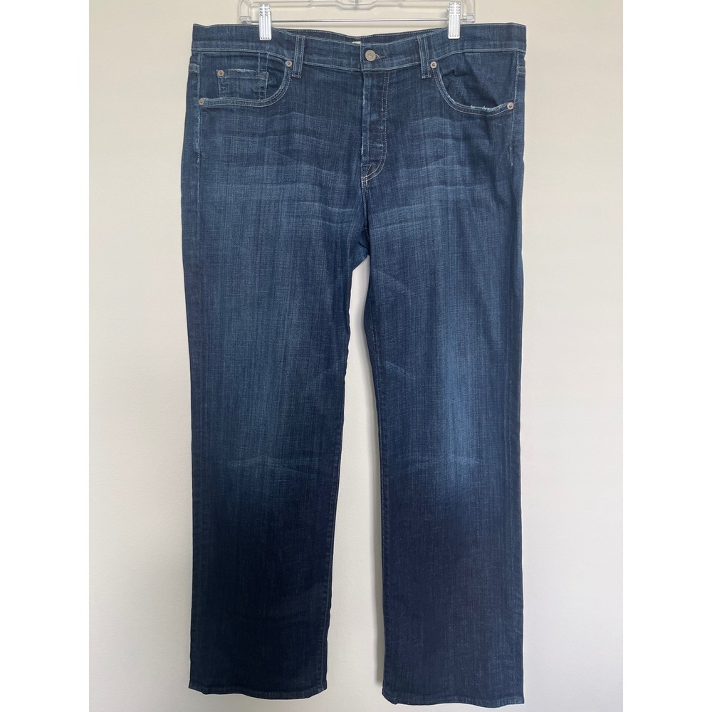 7 For All‎ Mankind Relaxed Jeans Mens 38 Button Fly Medium Wash Distressed Hem